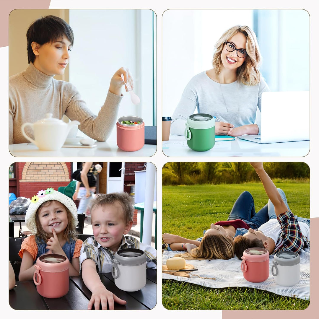 6er Set Thermobehälter für Essen 530ml, Edelstahl Warmhaltebehälter mit Löffel, Auslaufgeschützte Sp