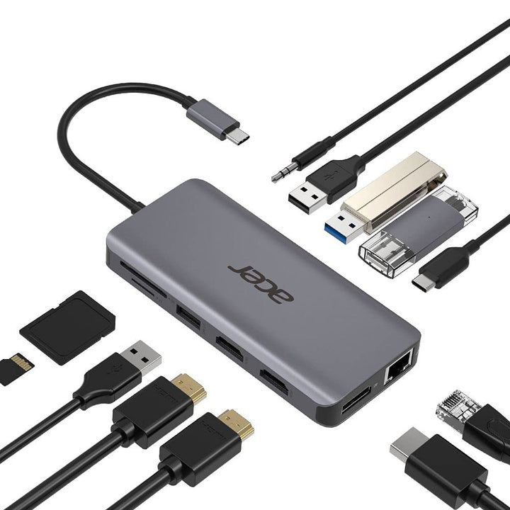 Acer 12-in-1 Mini Dock (USB Type-C zu 1x USB Type-C (w PD), 2x USB 3.2, 2x USB 2.0, 2x HDMI, 1x Disp