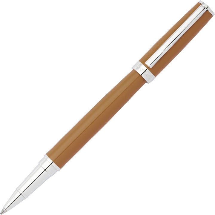 Hugo Boss Gear Icon Tintenroller aus Messing mit Chrome Beschichtung in der Farbe Camel, Masse: 13,8