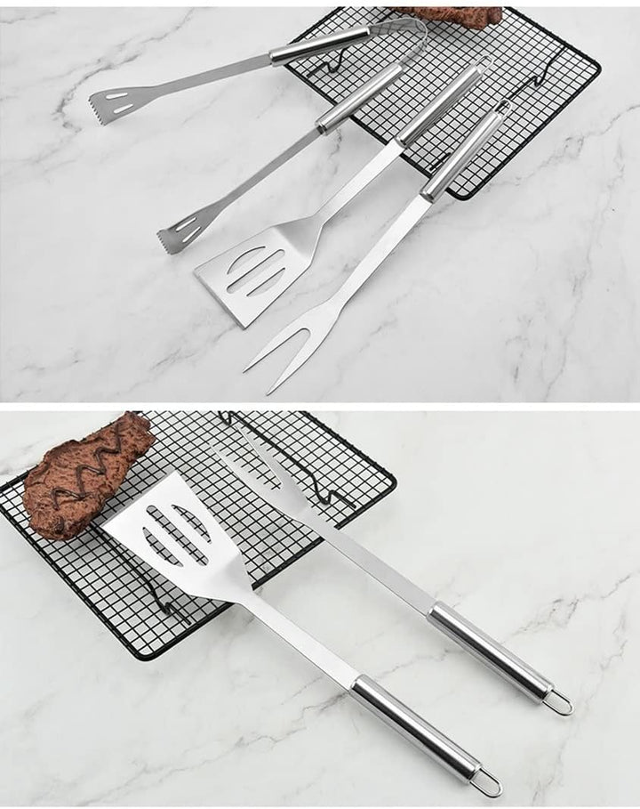 Grill Zubehör, Extra Dicke Edelstahl BBQ Utensilien, 3 Stück Grill Werkzeuge mit Fall-Spachtel, Gabe