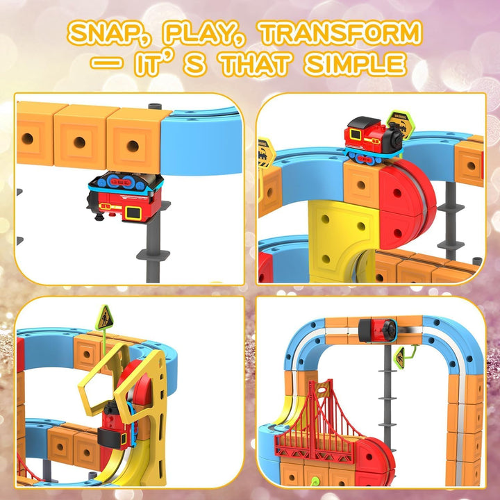 Felly Electric Train Set für Kinder, 3D-eingebetteten Layouts, Flexible Rennbahn Cube Track, DIY Zug