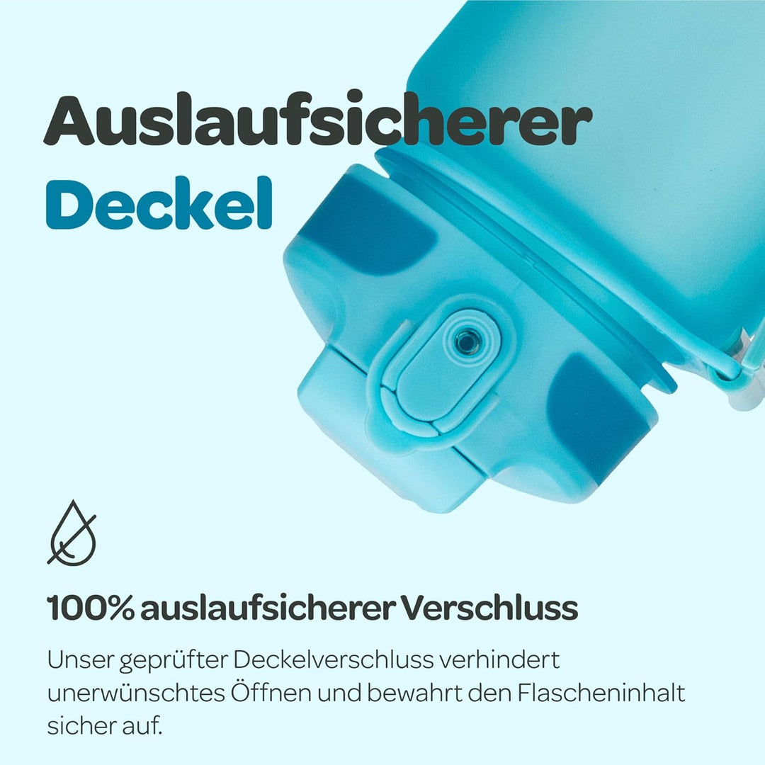 Hydracy Trinkflasche mit Strohhalm und Zeitmarkierung - 1L Wasserflasche - BPA-freie Trinkflasche -