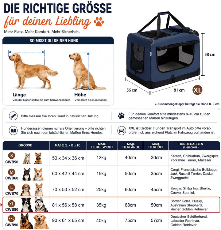 Zedelmaier Hundebox Faltbar Hundetransportbox, XL 81x58x56cm, robust Transportbox für Hund Gross Hun