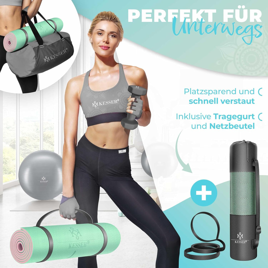 KESSER® Gymnastikmatte mit Tragegurt rutschfest TPE Yogamatte Gepolstert &amp; rutschfest Fitnessmatte,