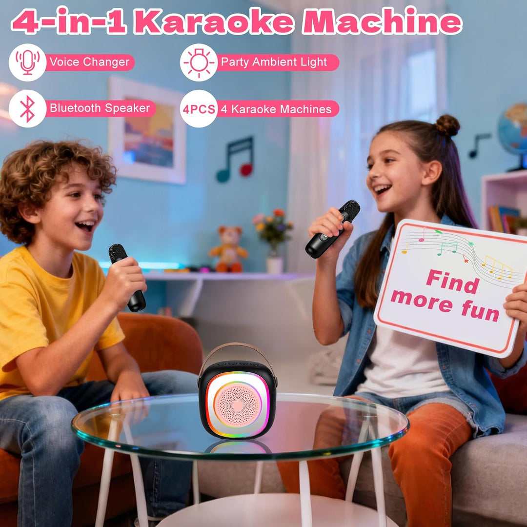 Karaoke Maschine für Kinder Erwachsene, Bluetooth Karaoke Lautsprecher mit 2 Kabellosen Mikrofon, Mi