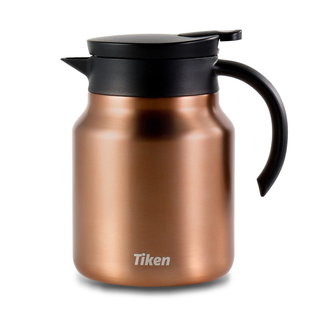 Tiken 1L Thermoskanne aus Doppelwandingem Edelstahl Isolierkanne Kaffeekanne mit Quick Tip Verschlus