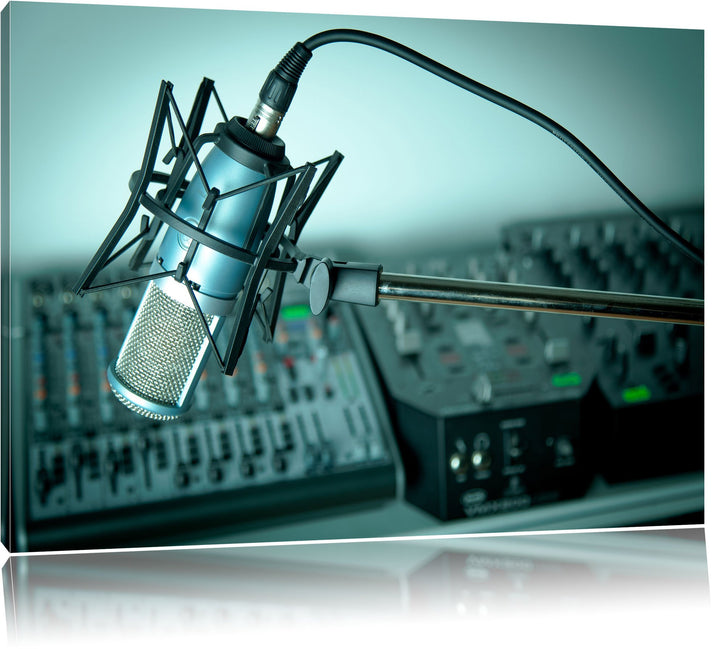 Mikrofon mit Musikanlagen, Format: 100x70 auf Leinwand, XXL riesige Bilder fertig gerahmt mit Keilra