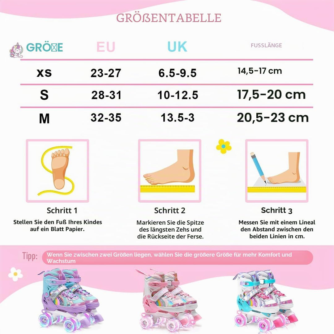 OLYSPM Rollschuhe Kinder Rollschuhe Verstellbar Rollschuhe Damen,LED Rollschuhe und 4 Grössen verste