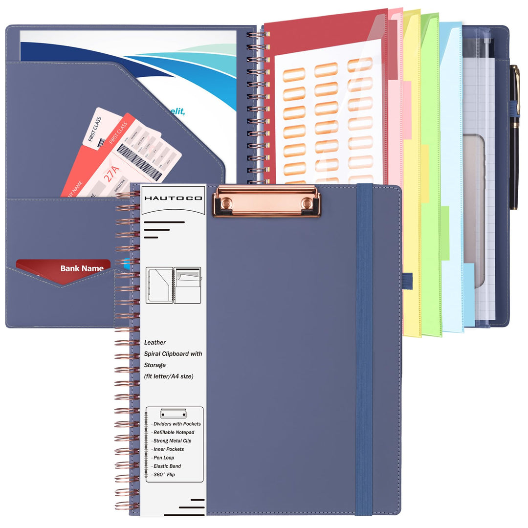 HAUTOCO Klemmbrett Folio mit A4 Zip Beutel, Klemmbrettmappe A4 mit nachfüllbarem Notizblock, Klemmbr