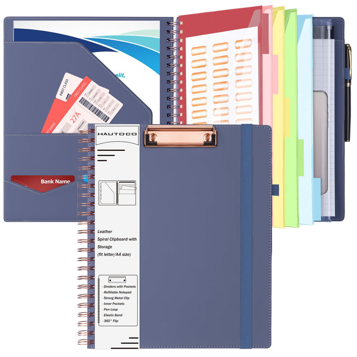 HAUTOCO Klemmbrett Folio mit A4 Zip Beutel, Klemmbrettmappe A4 mit nachfüllbarem Notizblock, Klemmbr