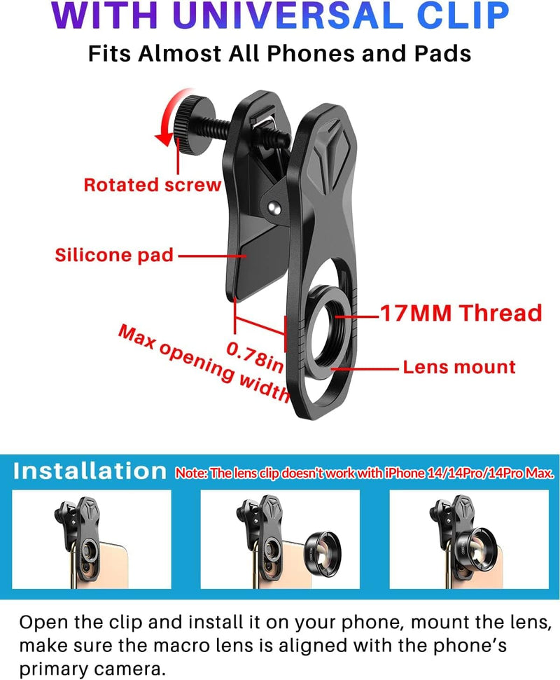 APEXEL Professionelles Makro-Fotoobjektiv für Dual-Objektiv/Einzelobjektiv, iPhone, Pixel, Samsung G