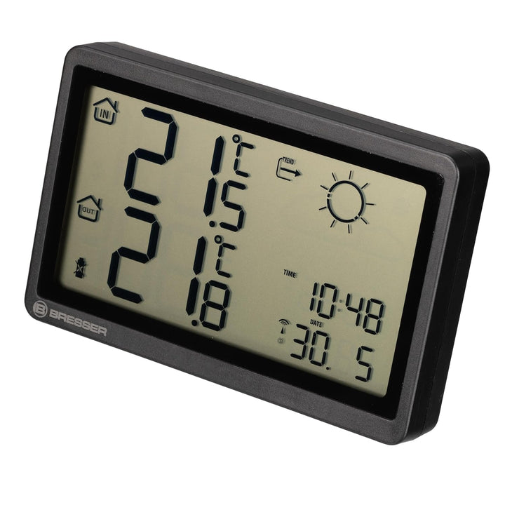 Bresser Funkwetterstation Meteo Temp HZ Schwarz - Mit präziser Innen- und Aussentemperaturmessung un