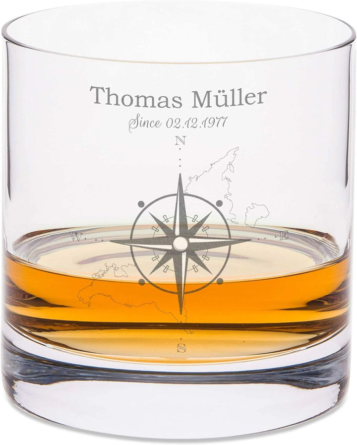 Leonardo gravierte Whiskygläser &amp; Karaffe im Set - Kompass Design - 2x Whisky Gläser personalisiert