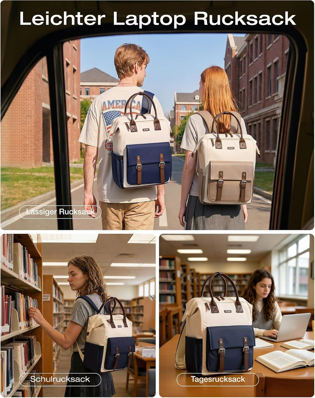 COOLIFE Rucksack Damen, 15.6 Zoll Laptop Rucksack, Leicht Tagesrucksack für Universitäten, Pendeln u