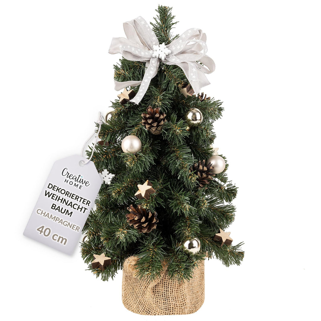 Creative Home Kleiner Weihnachtsbaum Champagner Geschmückt | Höhe 40 cm | Künstlicher Tannenbaum Min