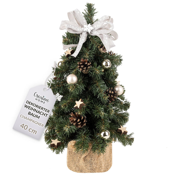 Creative Home Kleiner Weihnachtsbaum Champagner Geschmückt | Höhe 40 cm | Künstlicher Tannenbaum Min
