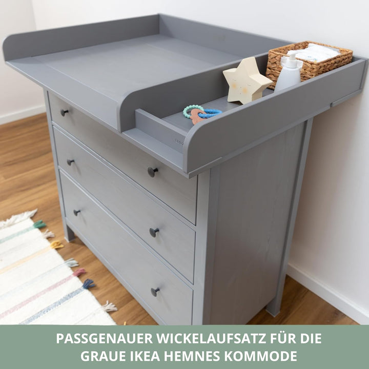 Wickelaufsatz für IKEA HEMNES Kommode – mit Trennfach, passgenau & einfach montiert (Grau, 108cm) Gr