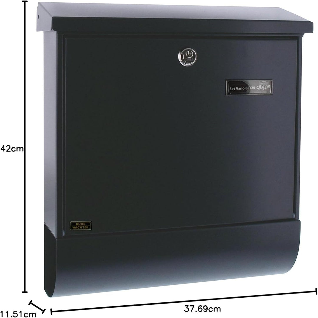 Burg Wächter Briefkasten mit Zeitungsfach und Namensschild, Verzinkter Stahl, Einwurf-Format DIN C4,
