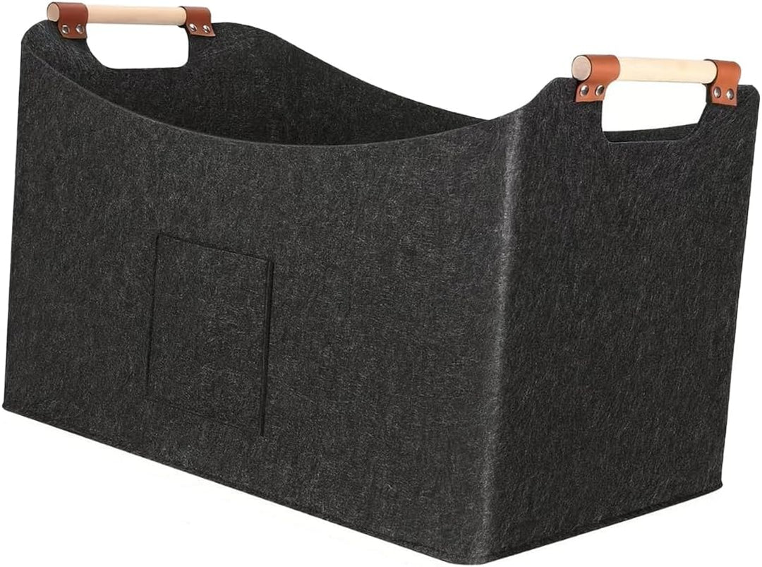 Riven Filz Brennholz Korb grosse Lagerung Bin faltbar 96L dunkelgrau 60x40x40cm Log Holder mit Front