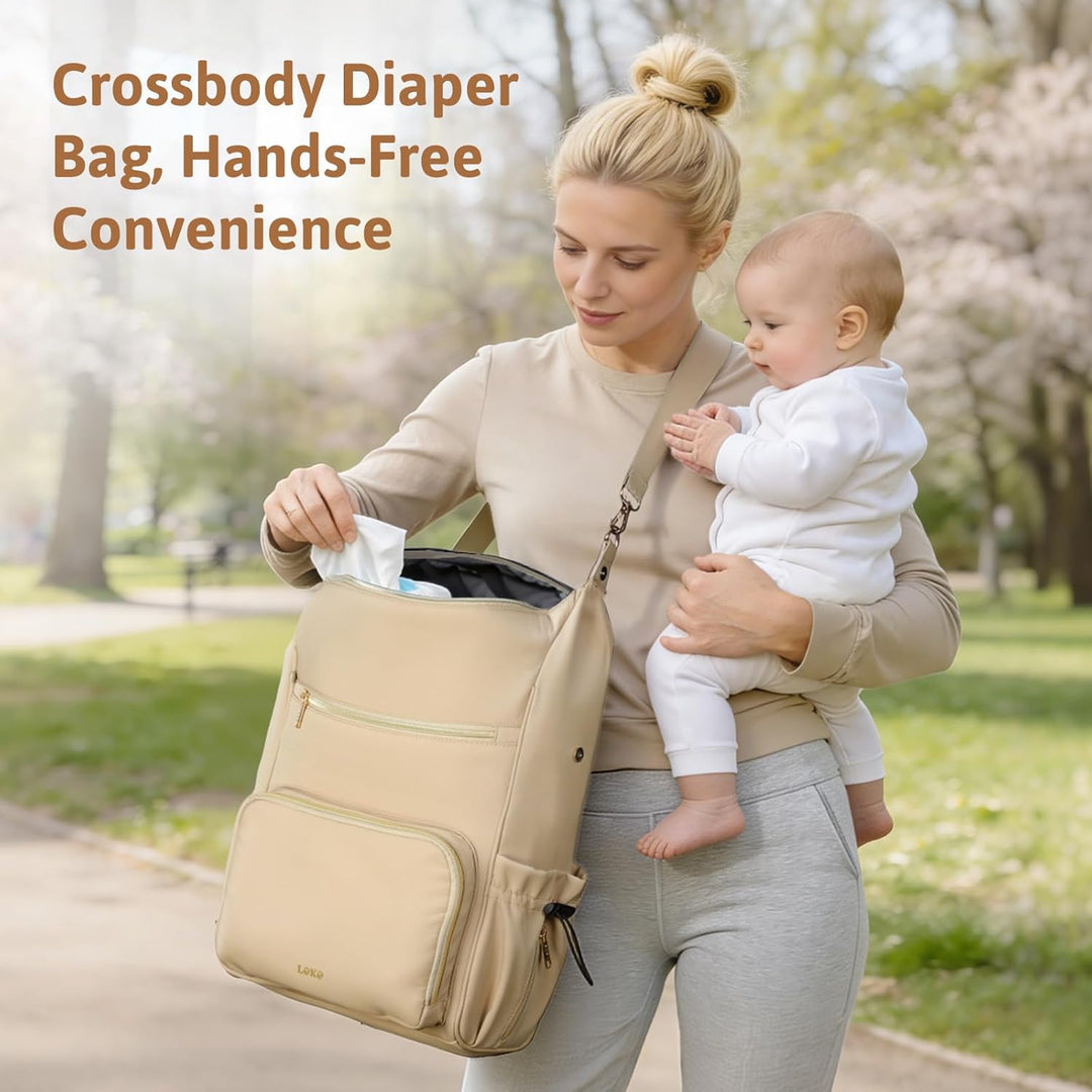 Lekesky Wickelrucksack Gross, Baby Wickeltasche Rucksack mit Wickelunterlage & Kinderwagengurten, Mu