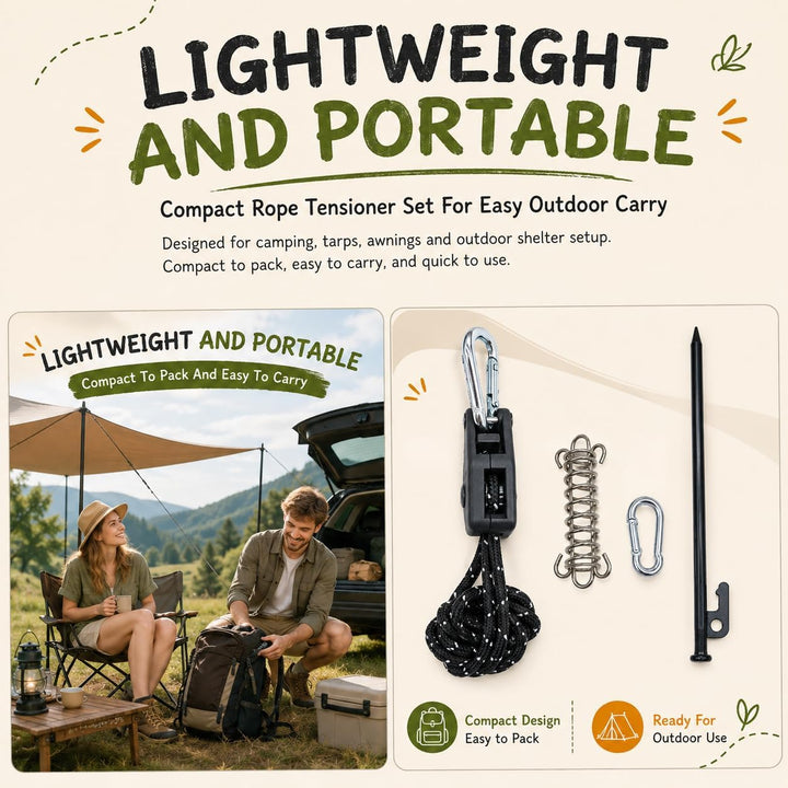 4er Spannseil Set mit Ratsche, Feder &amp; 25cm Erdnägeln für Camping