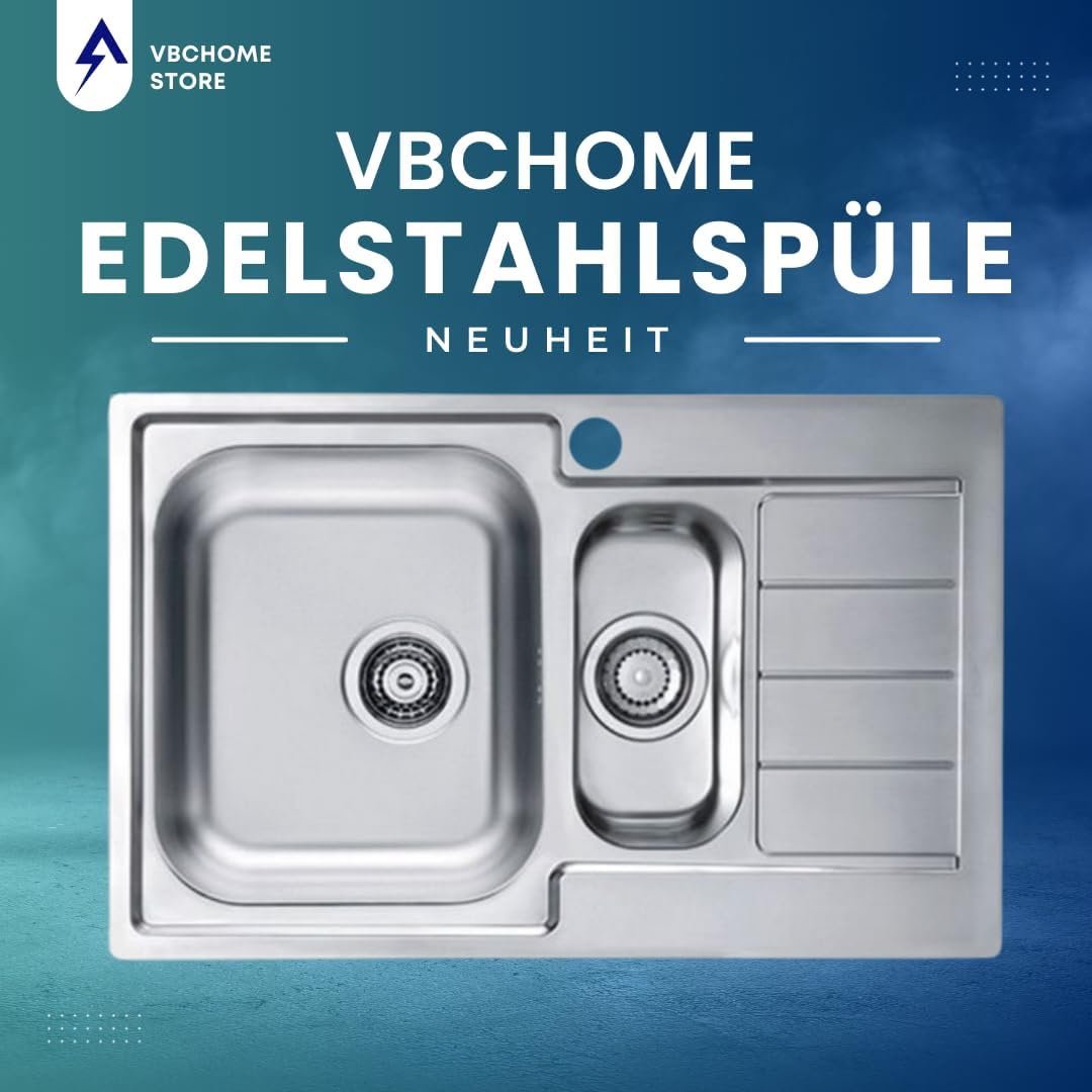 VBChome Einbauspüle mit Hahnloch Rechts 790x500 mm Camping Küchenspüle - Satinstruktur Alveus Line 7