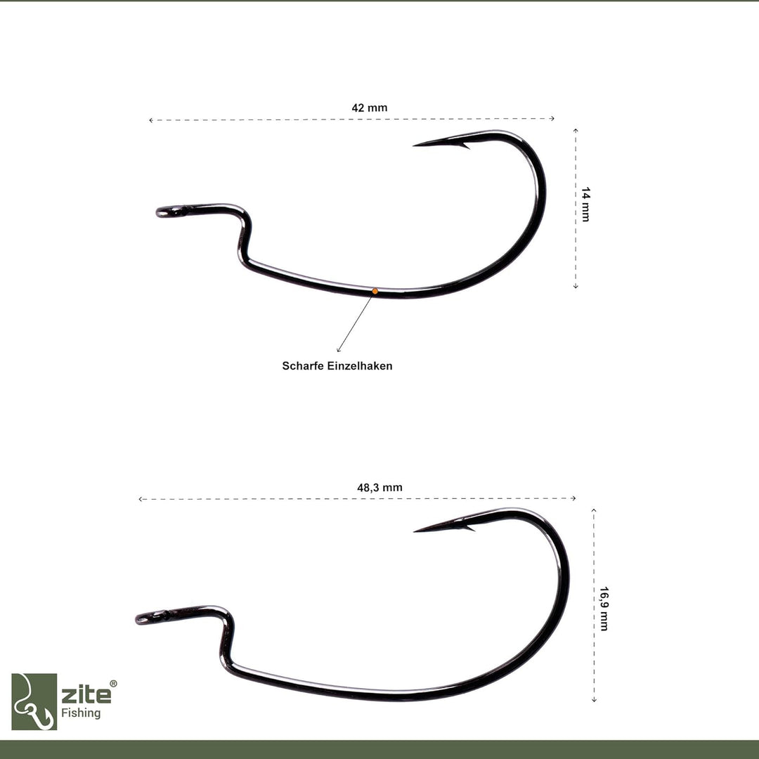 Zite Fishing Carolina/Texas Rig Set - Drop Shot Box mit Offset Haken Glasperlen Bullet Blei 5-14g -