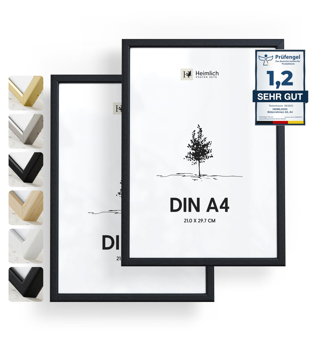 Heimlich® 2 x Bilderrahmen DIN A4 21x30 cm Schwarz Holz Rahmen 2-Pack | Dokumentenrahmen 21x29,7 cm