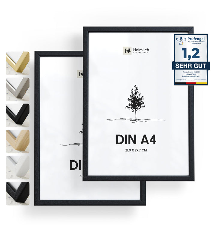 Heimlich® 2 x Bilderrahmen DIN A4 21x30 cm Schwarz Holz Rahmen 2-Pack | Dokumentenrahmen 21x29,7 cm