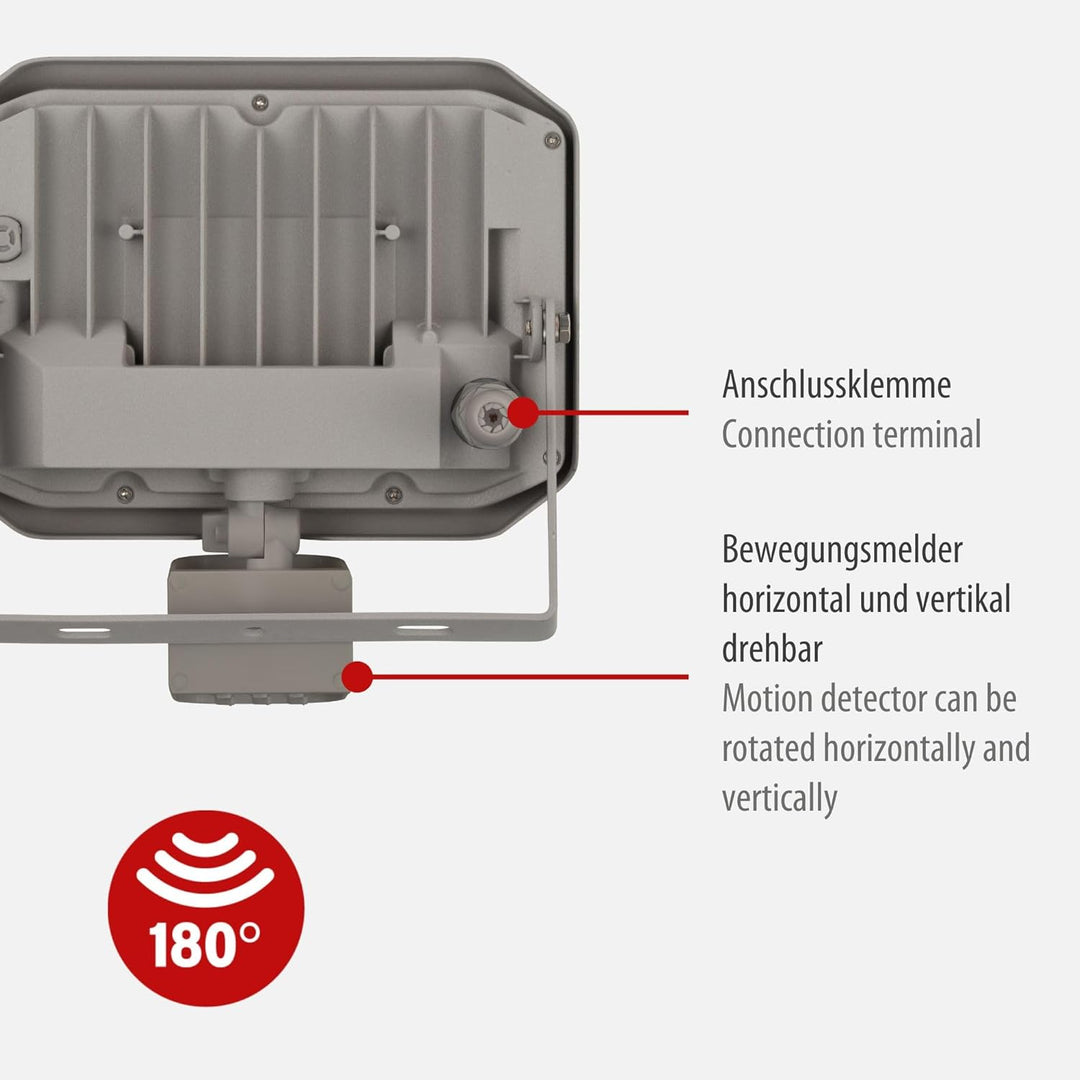 Brennenstuhl LED Strahler AL 3050 mit PIR (30W, 3110lm, 3000K, IP44, LED Fluter zur Wandmontage mit