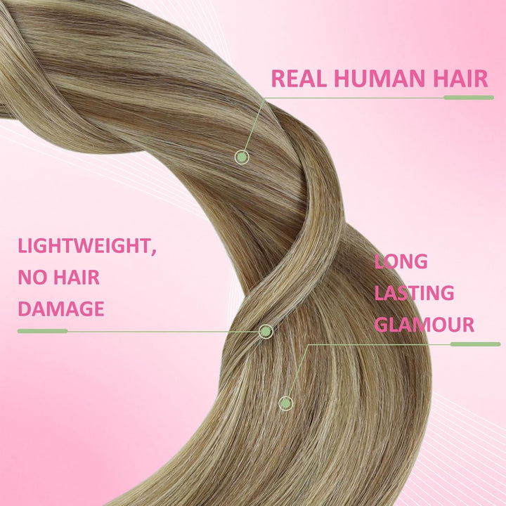 YoungSee Echthaar Extensions Tape Hellbraun 60 cm Tape in Extensions Echthaar Braun Blond Tape in Ex