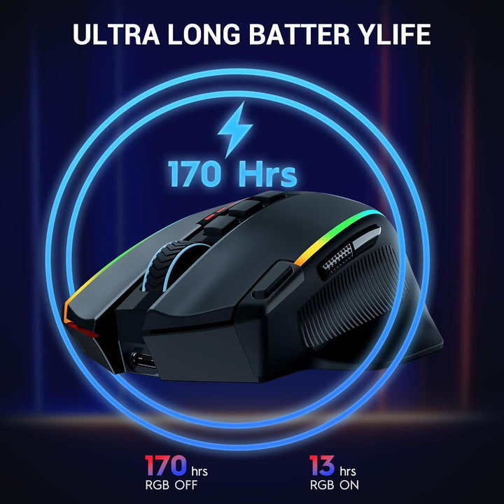 Redragon Gaming Maus Kabellose, 16000 DPI, 2.4G/USB-C Wireless Mouse, 9 Programmierbare Tasten, Wied