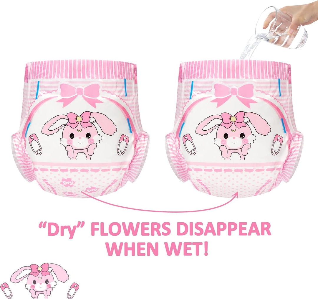 LittleForBig 5500-5800 ml Erwachsenen Gedruckten Windeln 10 Stück - Baby Usagi (L) L Rosa, L Rosa
