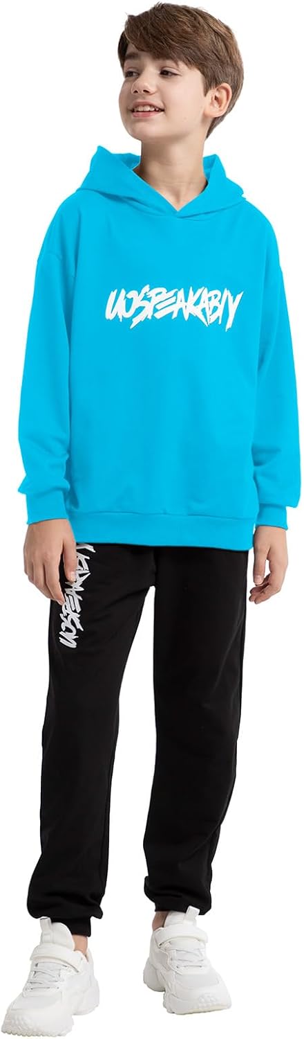 Jungen Hoodie Trainingsanzug Sweatshirt Top und Hose Kleidungsset 2-15 Jahre 4-5 Jahre Himmelblau-2,