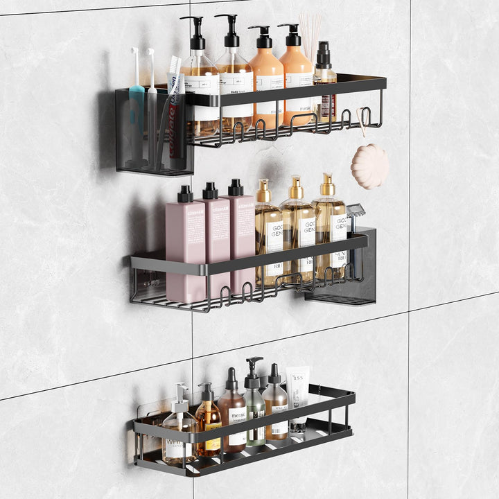YEAUPE PRO Duschablage ohne Bohren – 5 Stück Badezimmer Organizer Set in Schwarz | 2 Schnell trockne