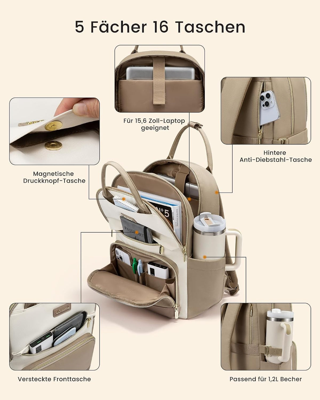 LOVEVOOK Rucksack Damen, 17.3 Zoll Laptop Schulrucksack Teenager mit Grossem Flaschenfach, Wasserdic