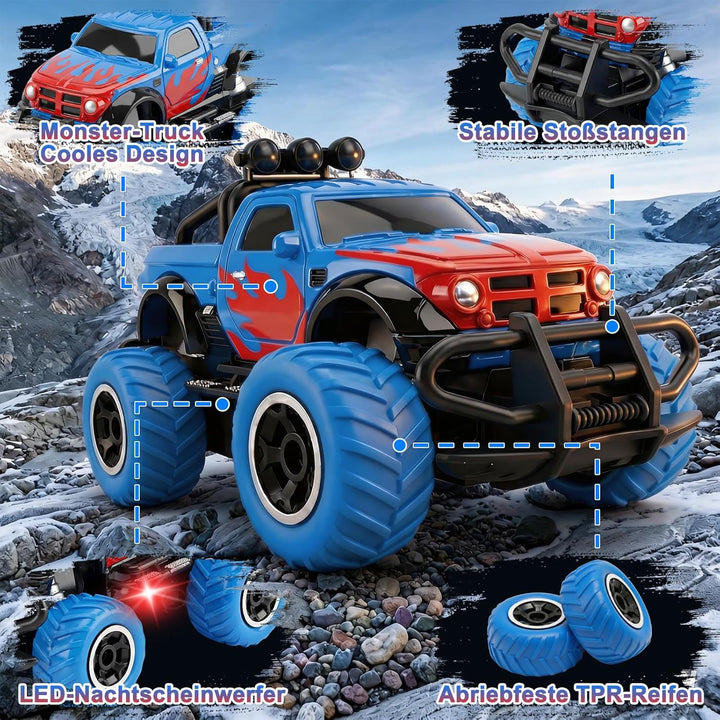 Pup Go Monster Truck Ferngesteuertes Auto mit Licht für Kinder 3-9 Jahr, Robust Mini RC Auto Schnell
