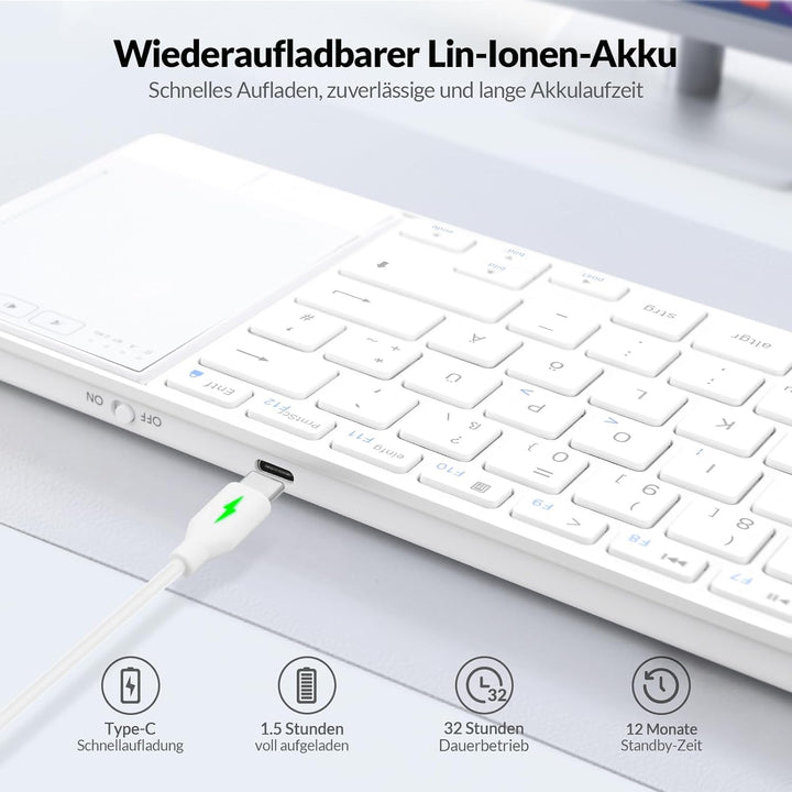 Rii Kabellose Tastatur mit Touchpad, Zwei Verbindungsmodi, Wireless Keyboard, Tastatur Kabellos Klei
