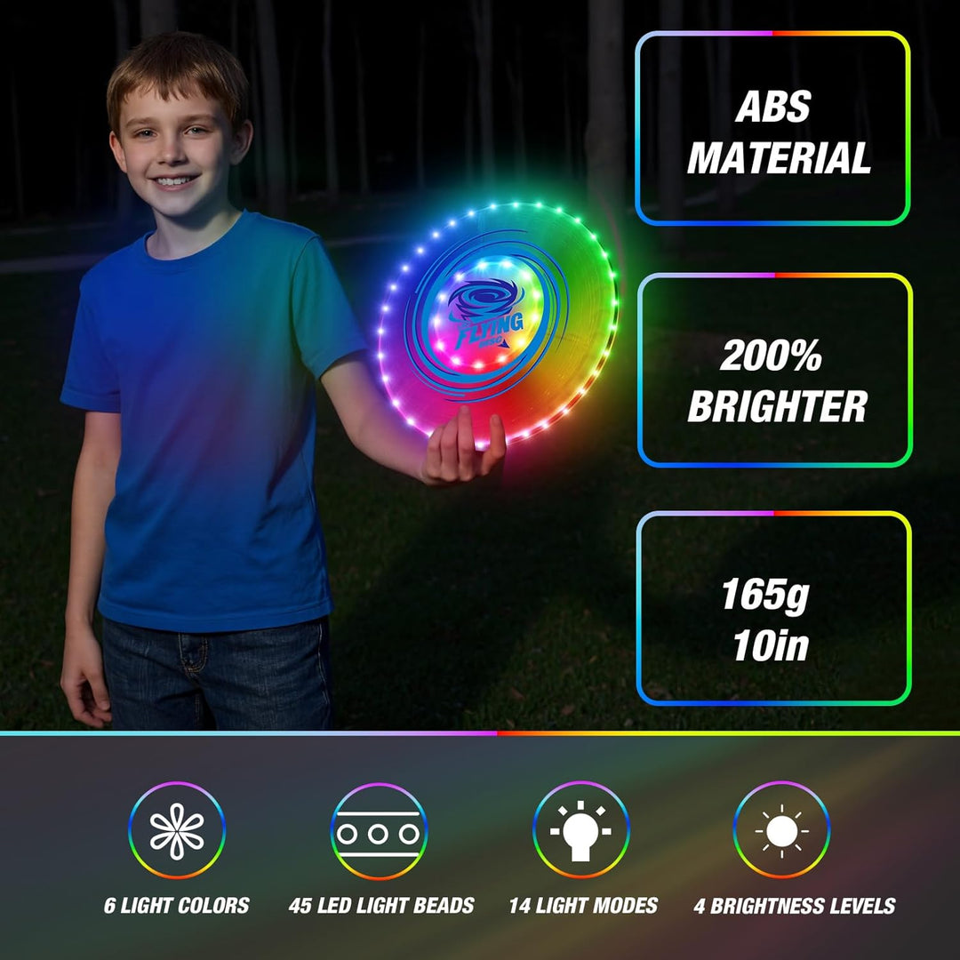 2 Pack Fliegender Ring für Kinder, 45 LEDs, 14 Beleuchtung Modi, Wiederaufladbar, leichtes, Fliegend