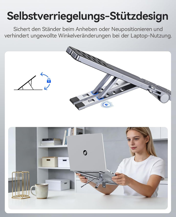 ORICO Tragbarer Laptop Ständer für Schreibtisch &amp; Reise, Faltbarer Aluminium 3-in-1 Halterung für La