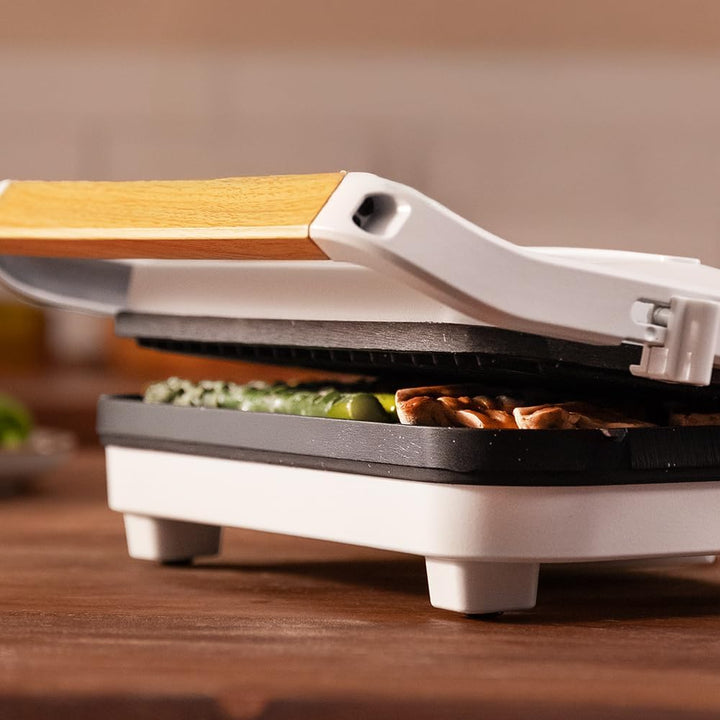 Cecotec Elektrischer Grill Rock'Ngrill 1300 Wood W. Leistung von 1300W, weisses Design, Rockstone-Be