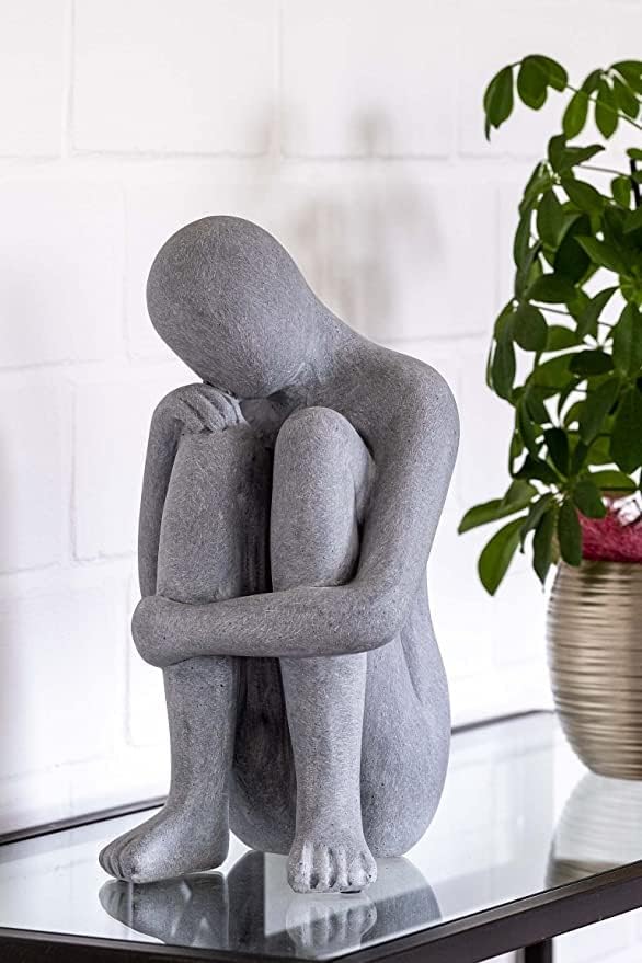 IDYL Moderne Skulptur Figur Sandsteinguss Denkender Mann | wetterfest | grau | 22x20x38 cm | Dekorat