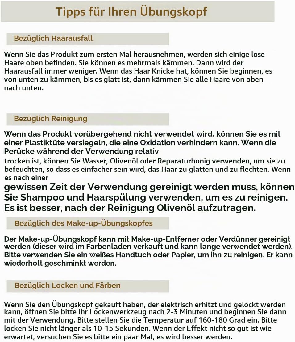 Neverland Frisierkopf Friseur Echthaar Übungskopf Friseurkopf Trainingsköpfe für Kinder (30” Braun),
