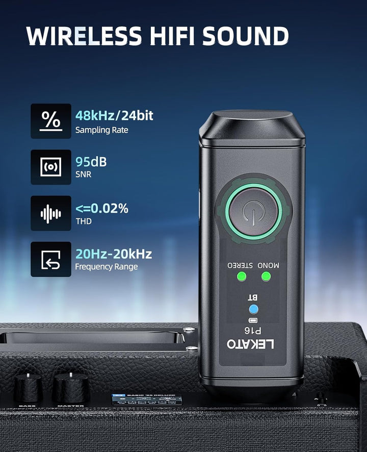 LEKATO P16 Bluetooth XLR Empfänger, 2 Hi-Fi Empfänger mit 50 m Reichweite, Stereo Funk-Audioempfänge