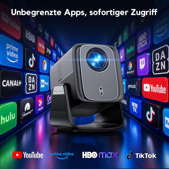 4K Smart Beamer, AKIYO O6 Projektor mit WLAN Bluetooth Autofokus 6DKeystone