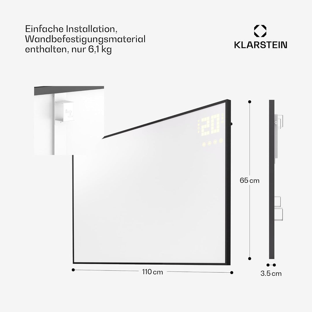 Klarstein Infrarotheizung mit Thermostat, 600W Elektroheizung, Smart Home Infrarotheizung zur Wandmo