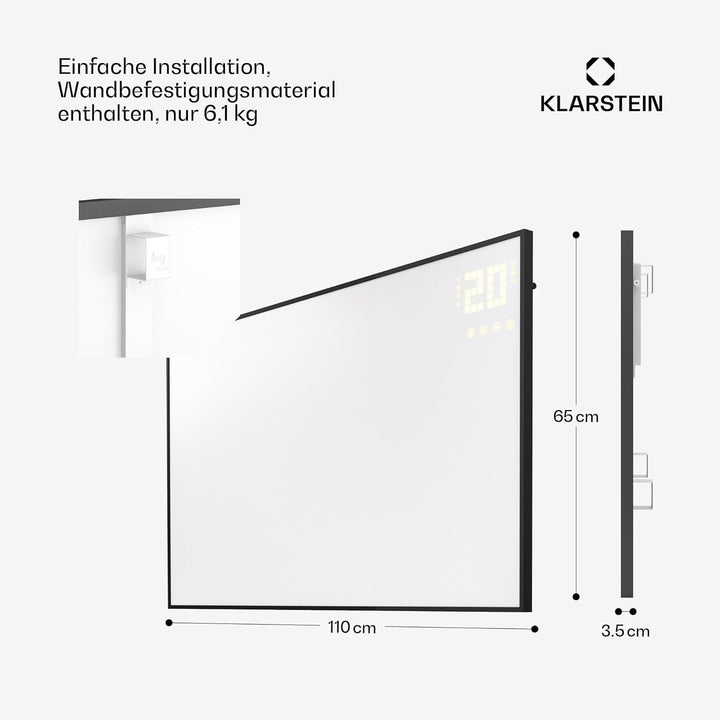 Klarstein Infrarotheizung mit Thermostat, 600W Elektroheizung, Smart Home Infrarotheizung zur Wandmo