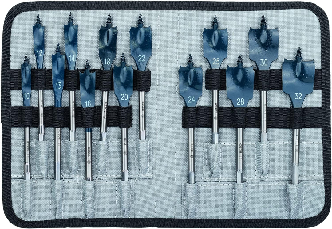 Bosch Professional 13 tlg. SelfCut Speed Flachfräsbohrer-Set (für Holz, Rolltasche, 1/4" Sechskantsc