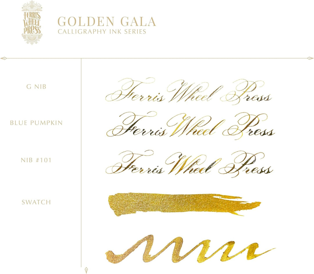 Ferris Wheel Press Calligraphy Ink | Deep gold with gold shimmer | 28ml, Deep gold with gold shimmer