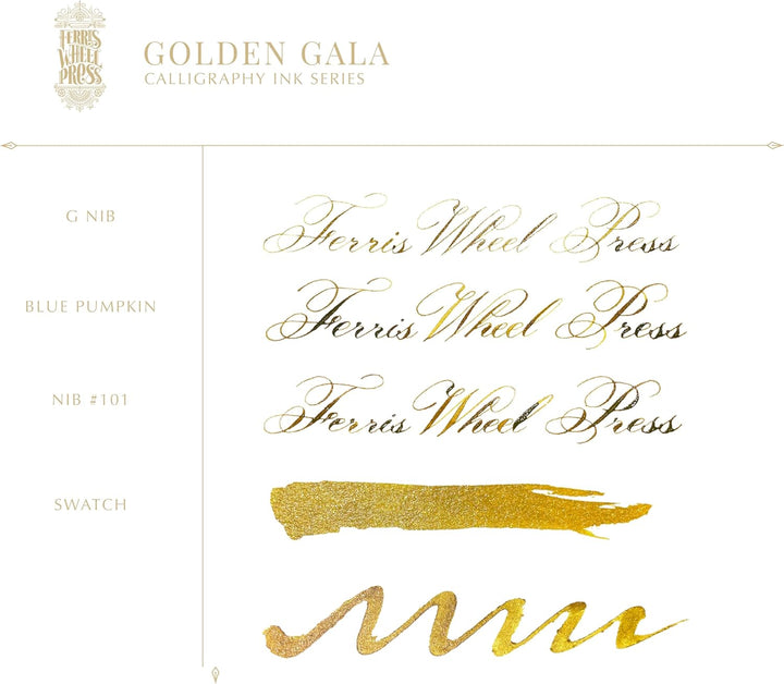 Ferris Wheel Press Calligraphy Ink | Deep gold with gold shimmer | 28ml, Deep gold with gold shimmer